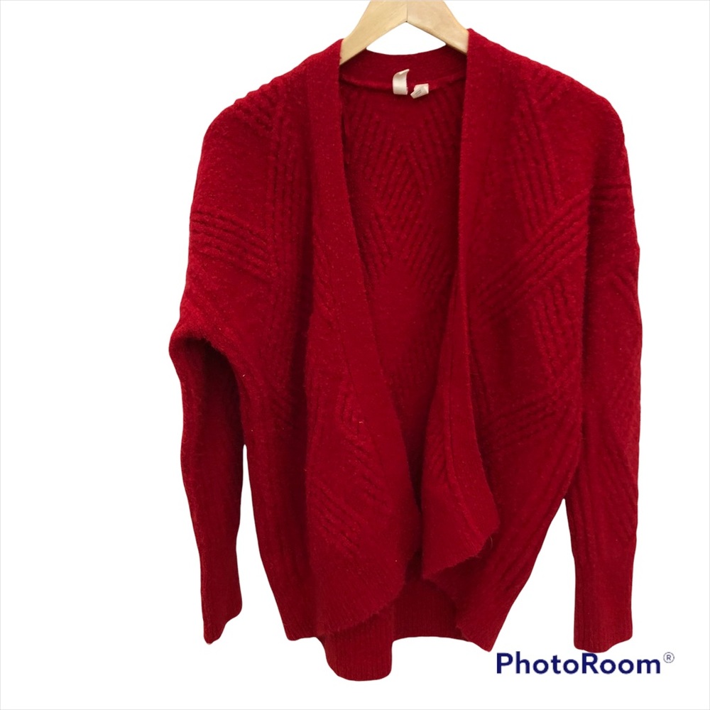 Anthropologie Moth Red Open Cardigan Sweater Chunky Knit Merino Wool Alpaca XS